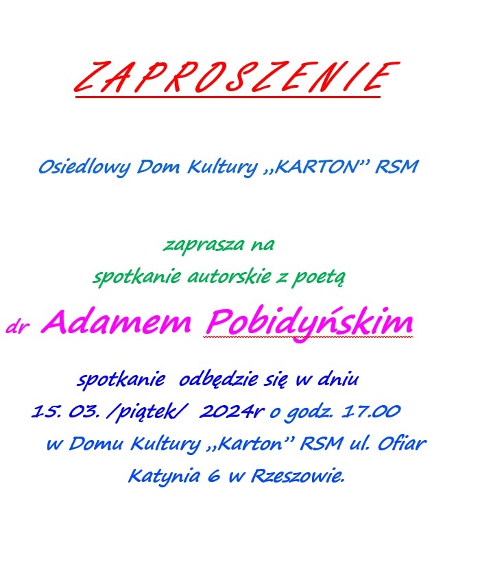 Adam Pobidyński - zaproszenie